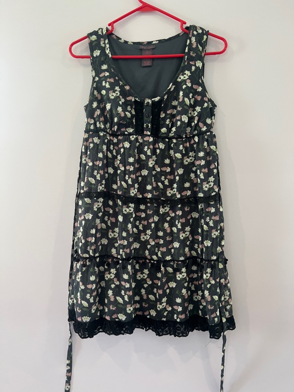 Fire Los Angeles Black Floral Tiered Sundress with Pink and Cream Blooms